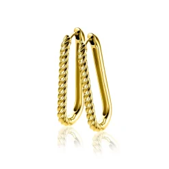 28mm ZINZI gold plated zilveren oorringen in ovale vorm met gedraaide buis en luxe klapsluiting ZIO2693G