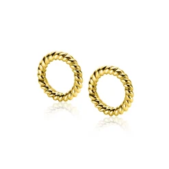 9,5mm ZINZI gold plated zilveren oorbedels ronde vorm met touweffect ZICH2594G (zonder oorringen)