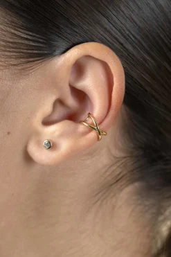 12,5mm ZINZI gold plated zilveren ear cuff cross-over gladde buis 5,5mm breed per stuk geprijsd ZIO-CUFF5G