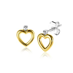 9mm ZINZI gold plated zilveren oorstekers open hartje witte zirconia ZIO2566