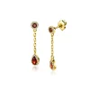 25mm ZINZI gold plated zilveren oorstekers met schakelkettinkje en druppelvormige rood granaat kleursteen en witte zirconia's ZIO2560