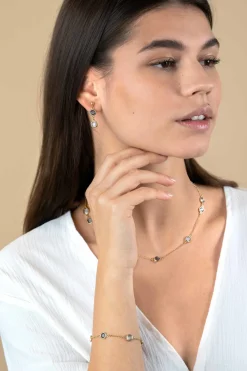 28mm ZINZI gold plated zilveren oorstekers rond vierkant jeansblauw en witgrijs ZIO2526G