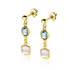28mm ZINZI gold plated zilveren oorstekers rond vierkant jeansblauw en witgrijs ZIO2526G