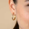 28mm ZINZI gold plated zilveren oorringen met witte zirconia's en luxe klapsluiting, buisdikte 3mm ZIO193Y