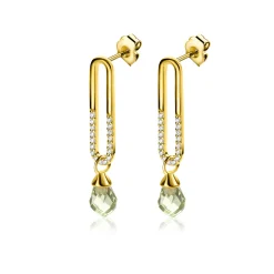 30mm ZINZI gold plated zilveren oorstekers met trendy open ovale vorm en peervormige hanger groen peridot ZIO2430