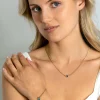 25mm ZINZI gold plated zilveren oorstekers met gourmet kettinkje en vierkante zetting bezet met indigo blauwe kleursteen ZIO2417G