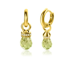 17mm ZINZI gold plated zilveren oorbedels in peervorm groen peridot en witte zirconia's ZICH2429 (zonder oorringen)