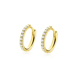 15mm ZINZI gold plated zilveren tennis oorringen bezet met een rij schitterende zirkonia’s, luxe klapsluiting ZIO2881Y