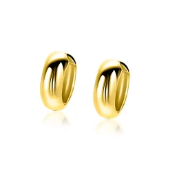 13,5mm ZINZI goldplated zilveren gladde oorringen met brede ronde buis 5mm met luxe klapsluiting ZIO2791G