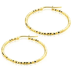 33mm ZINZI gold plated zilveren grote oorringen met gefacetteerde buis en handige bovensluiting ZIO2911G