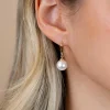 27mm ZINZI gold plated zilveren oorhangers met witte parel 10mm ZIO266WG