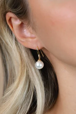 27mm ZINZI gold plated zilveren oorhangers met witte parel 10mm ZIO266WG