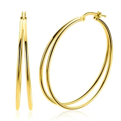 43mm ZINZI grote gold plated zilveren multi-look oorringen met dubbele buis. Met gemakkelijke bovensluiting ZIO2859G
