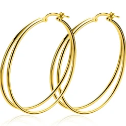 43mm ZINZI grote gold plated zilveren multi-look oorringen met dubbele buis. Met gemakkelijke bovensluiting ZIO2859G