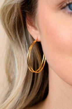 43mm ZINZI grote gold plated zilveren multi-look oorringen met dubbele buis. Met gemakkelijke bovensluiting ZIO2859G