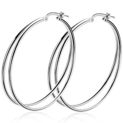 43mm ZINZI grote zilveren multi-look oorringen met dubbele buis. Met gemakkelijke bovensluiting ZIO2859