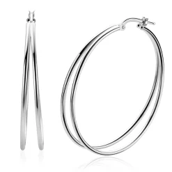 43mm ZINZI grote zilveren multi-look oorringen met dubbele buis. Met gemakkelijke bovensluiting ZIO2859