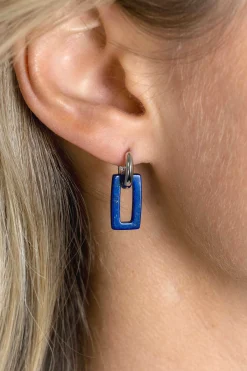 16mm ZINZI oorbedels rechthoek lapis lazuli ZICH2231 (zonder oorringen)