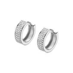 13mm ZINZI zilveren brede oorringen bezet met drie rijen schitterende witte zirkonia’s, luxe klapsluiting ZIO2862