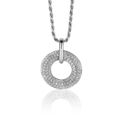 20mm ZINZI zilveren hanger open ronde vorm, bezet met witte zirconia's ZIH2446  (zonder collier)
