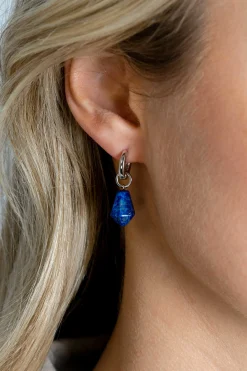 19mm ZINZI zilveren oorbedels in kegelvorm met lapis lazuli edelstenen ZICH2256L (zonder oorringen)