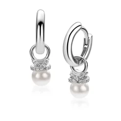 8mm ZINZI zilveren oorbedels met een witte parel en een strikvormige zetting bezet met witte zirkonia’s ZICH2863 (zonder oorringen)
