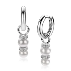 16mm ZINZI zilveren oorbedels met twee witte parels onder elkaar waarbij de top is bezet met witte zirconia's ZICH2864 (zonder oorringen)