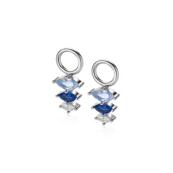 13mm ZINZI zilveren oorbedels met drie peervormige zettingen in aflopende grootte, bezet met blauwe en witte kleurstenen ZICH2631B (zonder oorringen)