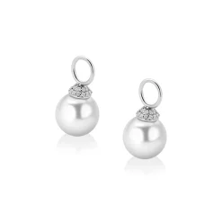 8mm ZINZI zilveren oorbedels met ronde witte parel en pavé gezette top met witte zirkonia’s ZICH2823 (zonder oorringen)