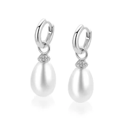 18mm ZINZI zilveren oorbedels met ovaalvormige witte parel en pavé gezette top met witte zirkonia’s ZICH2822 (zonder oorringen)