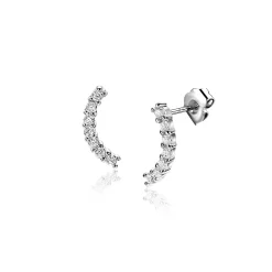 10mm ZINZI zilveren oorknoppen met een sierlijke boog, bezet met zeven witte zirconia's ZIO2426