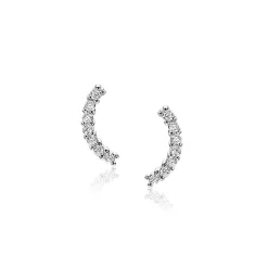 10mm ZINZI zilveren oorknoppen met een sierlijke boog, bezet met zeven witte zirconia's ZIO2426