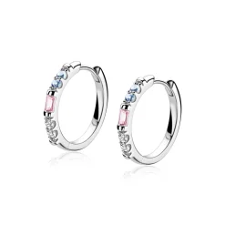 19mm ZINZI zilveren oorringen bezet met witte, roze en lichtblauwe kleurstenen, luxe klapsluiting ZIO2868