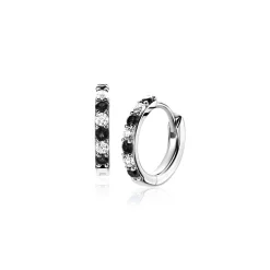 12mm ZINZI zilveren oorringen bezet met witte en zwarte zirkonia's 2mm buisdikte met luxe klapsluiting ZIO2559Z