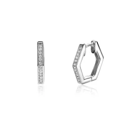 15mm ZINZI zilveren oorringen in leuke hexagon vorm bezet met witte zirconia's, met luxe klapsluiting 15x2mm ZIO2433