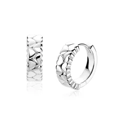 16mm ZINZI zilveren oorringen met twee rijen aaneengeschakelde gladde hartjes, 5mm buisdikte en luxe klapsluiting  ZIO2882