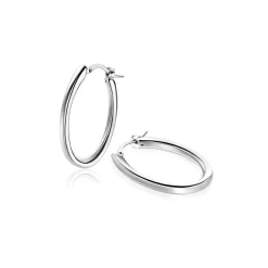 28mm ZINZI zilveren oorringen met organisch gevormde buis 3mm breed en handige bovensluiting ZIO2700