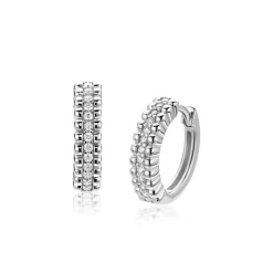 16,5mm ZINZI zilveren oorringen met speelse structuur en een rij witte zirkonia's in het midden, luxe klapsluiting ZIO2834