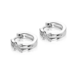 15mm ZINZI zilveren oorringen met speels X-detail bezet met witte zirkonia's ZIO2813