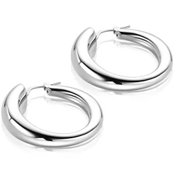 32mm ZINZI zilveren oorringen met een bolle aflopende vorm en handige bovensluiting ZIO2789