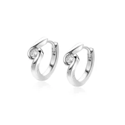 14mm ZINZI zilveren oorringen met ronde zirkonia, sierlijk omklemd door twee golvende banen, met luxe klapsluiting ZIO2766