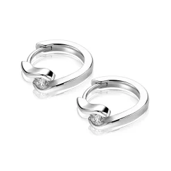 14mm ZINZI zilveren oorringen met ronde zirkonia, sierlijk omklemd door twee golvende banen, met luxe klapsluiting ZIO2766