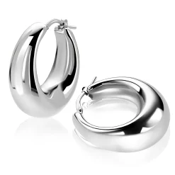 31mm ZINZI zilveren oorringen met brede buis (9mm) en ovaal model, handige bovensluiting  ZIO2750