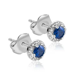 6,5mm ZINZI zilveren oorstekers met saffierblauwe kleursteen in entourage zetting ZIO2697B