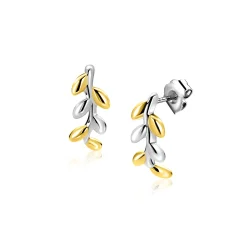 12mm ZINZI zilveren oorstekers bicolor takje met bladeren ZIO2740