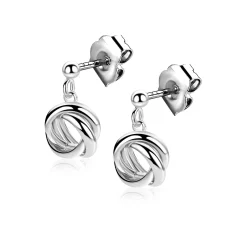 17mm ZINZI zilveren oorstekers met drie verbonden ringen (knoop-stijl) ZIO2890