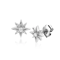 9mm ZINZI zilveren oorstekers met chique ster bezet met witte zirkonia’s ZIO2838