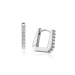 12mm ZINZI zilveren rechthoekige oorringen, strakke buis bezet met een rij witte zirkonia’s, luxe klapsluiting ZIO2878