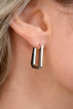 20mm ZINZI zilveren rechthoekige oorringen, strakke buis met modern design, luxe klapsluiting ZIO2879