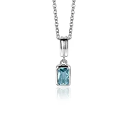 17mm ZINZI zilveren rechthoekige hanger bezet met een petrol blauwe kleursteen ZIH2614 (zonder collier)